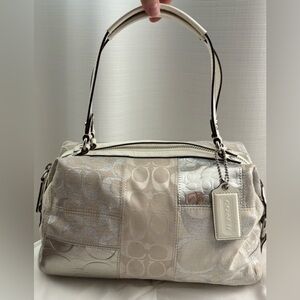 Coach Metallic Silver and Cream Patchwork Mini Boston Bag, VGUC